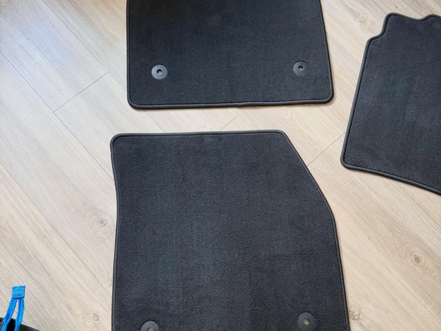 Acura ZDX carpet floor mats laid out on the floor after shampoo and steam, with an even, clean black pile